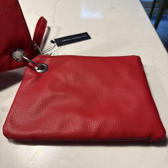 French Connection Lara Pebble Double Slim Pouches Wristlet Red FCWH24210 - Picture 4 of 9